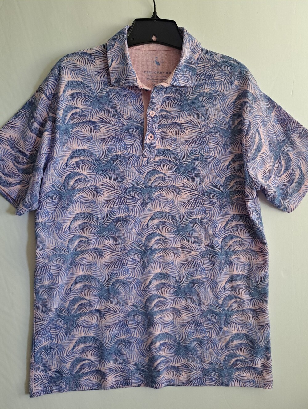 Tailorbyrd Blue Palm-Print Polo Shirt NWT